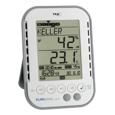 30.3039.IT Set registrador de temperatura y humedad con sensor inalámbrico y alarmas sonoras TFA
